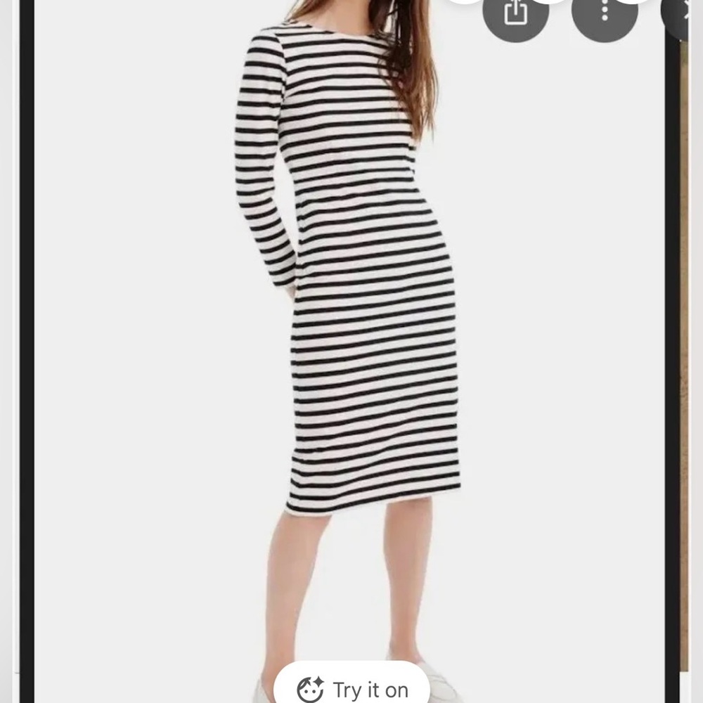 Classic Black & White Striped Midi Dress - Women